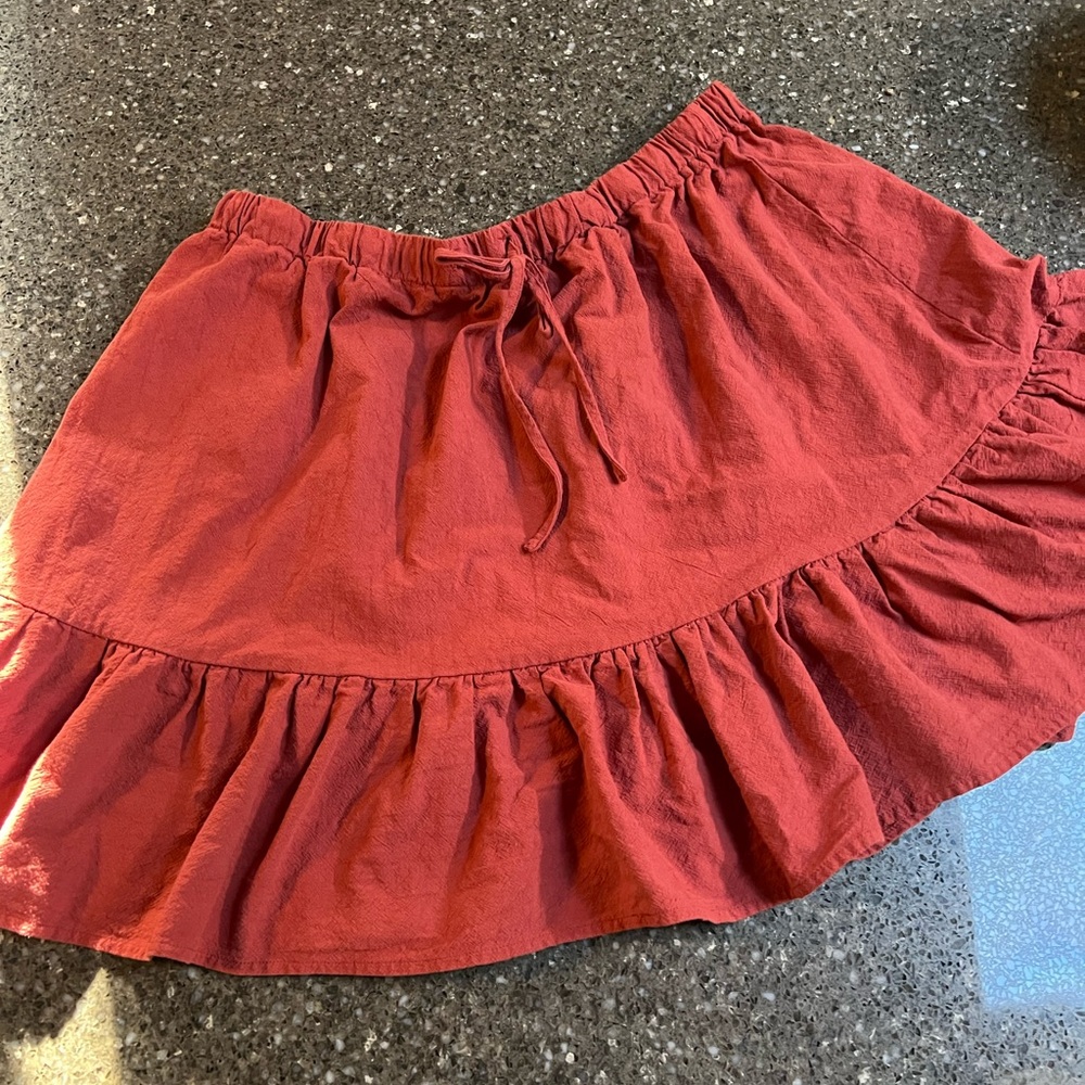 Emery Rose Plus Size Rust Mini Skirt Size 3XL Elastic Tie Waist Boho Peasant EUC